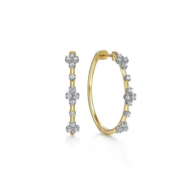 Gabriel & Co. 14K Yellow Gold Prong Set 30mm Round Classic Diamond Hoop Earrings Diamond Showcase Longview, WA