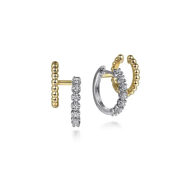 Gabriel & Co. 14K White and Yellow Gold Bujukan and Diamond Stuggies Earrings Diamond Showcase Longview, WA