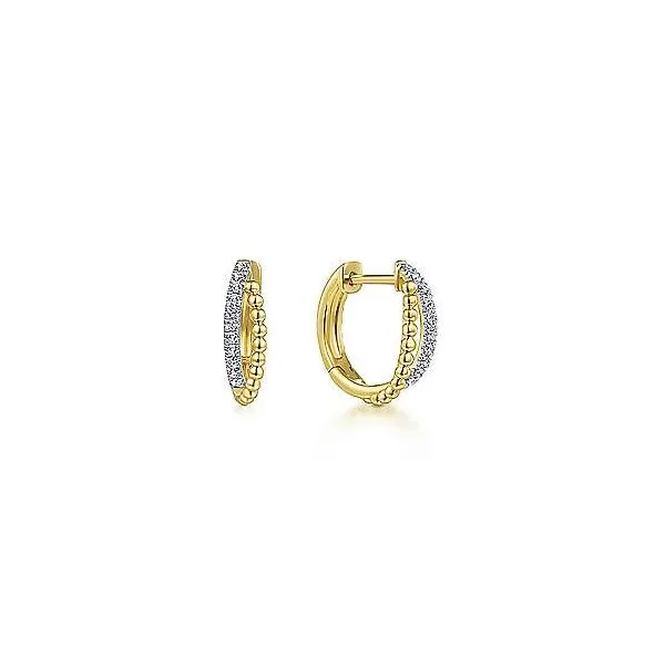 Gabriel & Co. 14K Yellow Gold Twisted Pav� 10mm Diamond Huggie Earrings Diamond Showcase Longview, WA