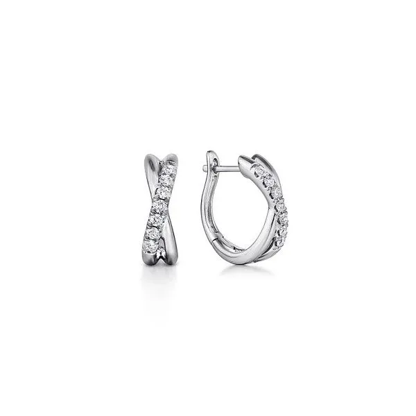 Gabriel & Co. 14K White Gold Twisted 15mm Diamond Huggie Earrings Diamond Showcase Longview, WA