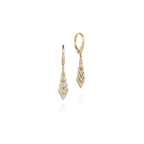 Gabriel & Co. 14K Yellow Gold Leverback Graduating Diamond Chevron Drop Earrings Diamond Showcase Longview, WA