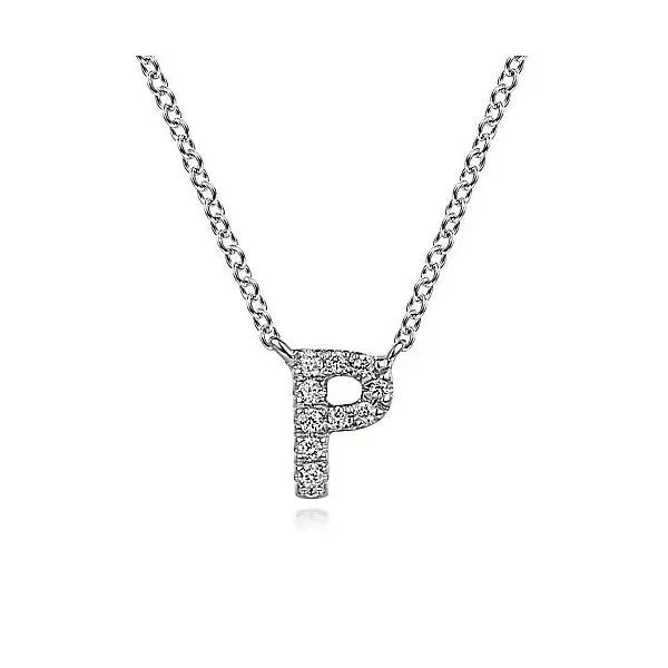 Gabriel & Co. 14K White Gold Diamond P Initial Pendant Necklace Diamond Showcase Longview, WA