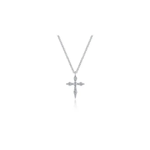 Gabriel & Co. 14K White Gold Sculpted Diamond Cross Pendant Necklace Diamond Showcase Longview, WA