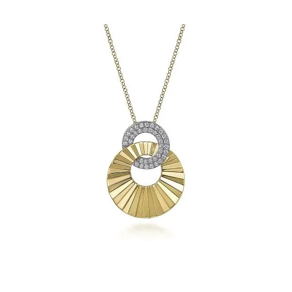 Gabriel & Co. 14K White and Yellow Gold Diamond Cut Drop Pendant Necklace Diamond Showcase Longview, WA
