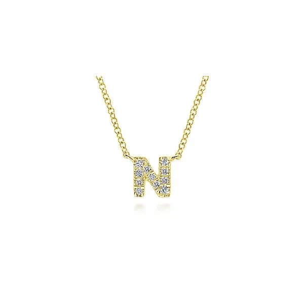 Gabriel & Co. 14K Yellow Gold Diamond N Initial Pendant Necklace Diamond Showcase Longview, WA
