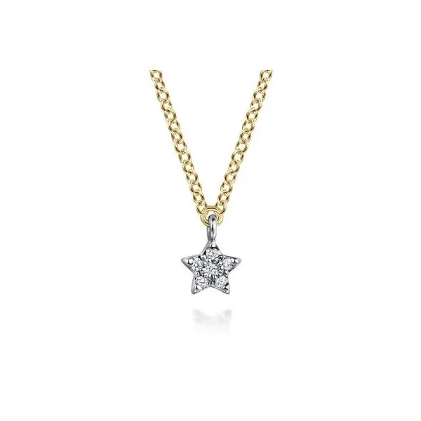 Gabriel & Co. 14K White and Yellow Gold Diamond Star Pendant Necklace Diamond Showcase Longview, WA
