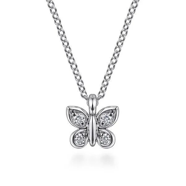 Gabriel & Co. 14K White Gold Diamond Butterfly Pendant Necklace Diamond Showcase Longview, WA