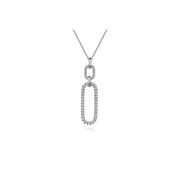 Gabriel & Co. 14K White Gold Diamond Link Chain Drop Pendant Necklace Diamond Showcase Longview, WA