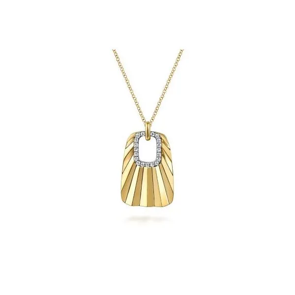Gabriel & Co. 14K White & Yellow Gold Diamond and Diamond Cut Pendant Drop Necklace Diamond Showcase Longview, WA
