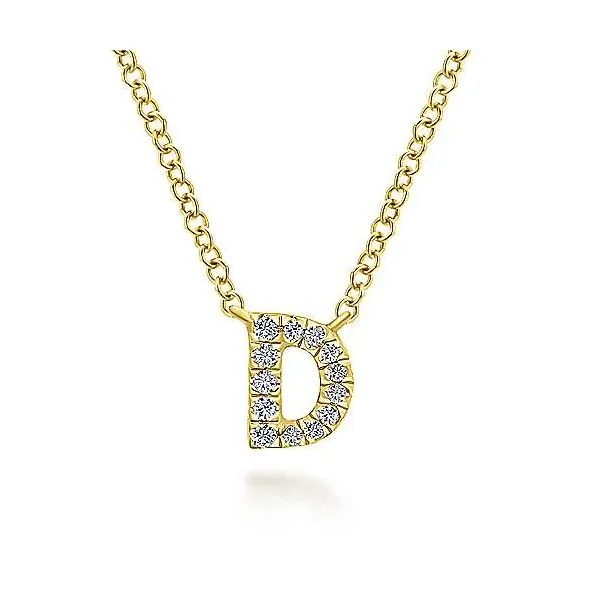 Gabriel & Co. 14K Yellow Gold Diamond D Initial Pendant Necklace Diamond Showcase Longview, WA