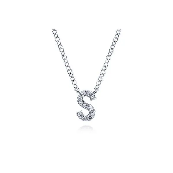 Gabriel & Co. 14K White Gold Diamond S Initial Pendant Necklace Diamond Showcase Longview, WA