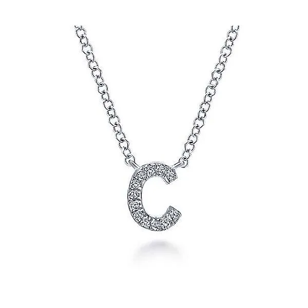Gabriel & Co. 14K White Gold Diamond C Initial Pendant Necklace Diamond Showcase Longview, WA