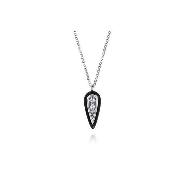 Gabriel & Co. 14K White Gold Diamond Pendant Necklace with Black Enamel Diamond Showcase Longview, WA