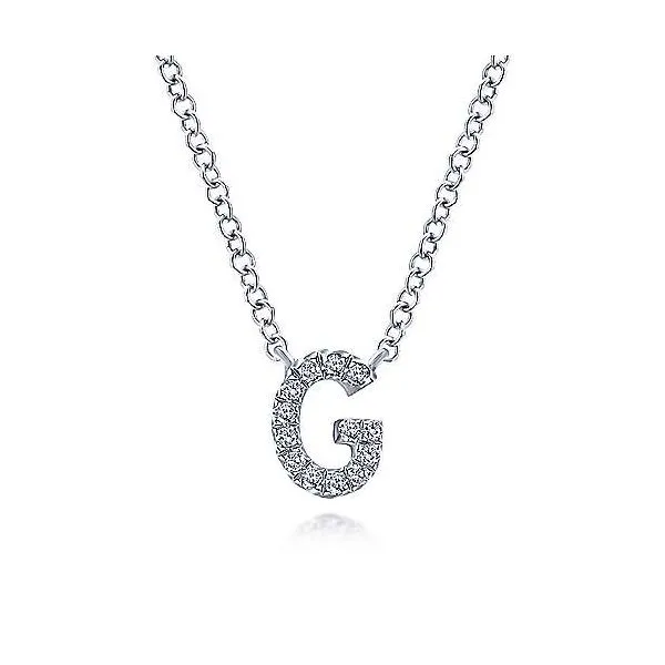Gabriel & Co. 14K White Gold Diamond G Initial Pendant Necklace Diamond Showcase Longview, WA