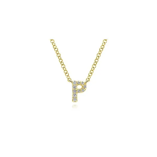 Gabriel & Co. 14K Yellow Gold Diamond P Initial Pendant Necklace Diamond Showcase Longview, WA
