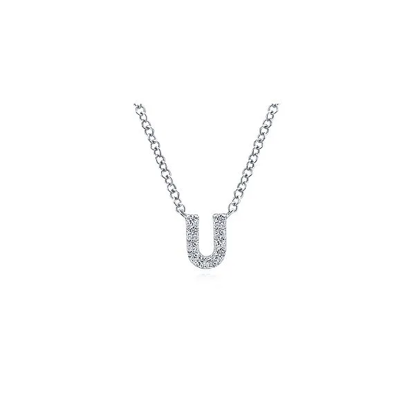 Gabriel & Co. 14K White Gold Diamond U Initial Pendant Necklace Diamond Showcase Longview, WA