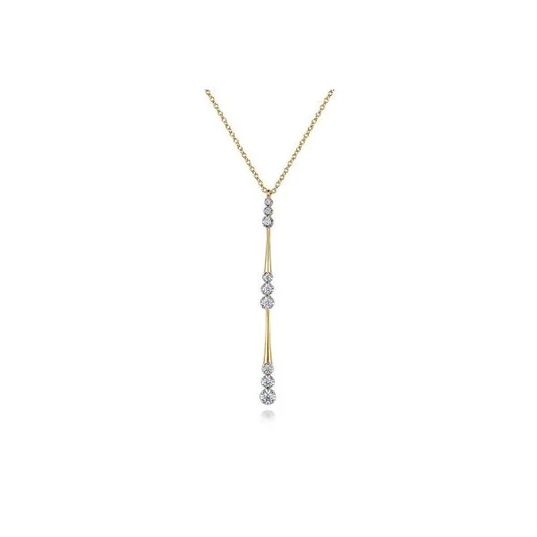 Gabriel & Co. 14K Yellow Gold Graduated Diamond Station Drop Y Necklace Diamond Showcase Longview, WA