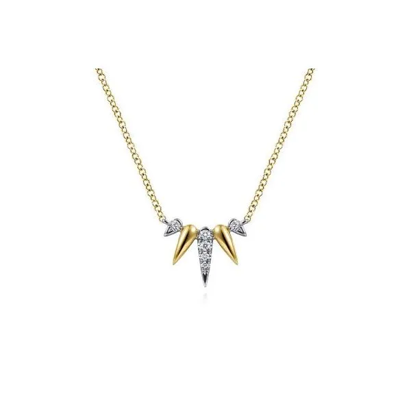 Gabriel & Co. 14K Yellow-White Gold Diamond Pav� Spike Fan Bar Necklace Diamond Showcase Longview, WA