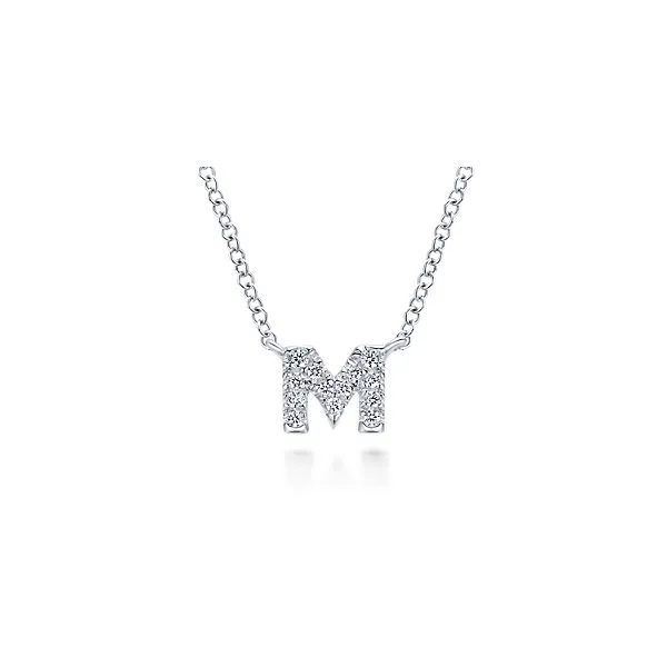 Gabriel & Co. 14K White Gold Diamond M Initial Pendant Necklace Diamond Showcase Longview, WA