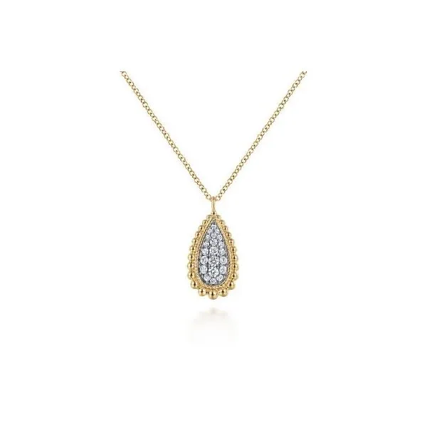 Gabriel & Co. 14K Yellow Gold Bujukan Pav Diamond Teardrop Pendant Necklace Diamond Showcase Longview, WA
