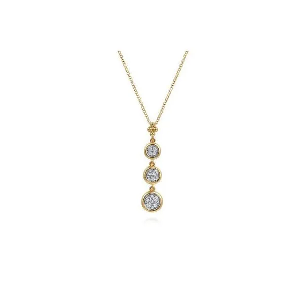 Gabriel & Co. 14K White and Yellow Gold Graduating Diamond Cluster Bujukan Pendant Necklace Diamond Showcase Longview, WA
