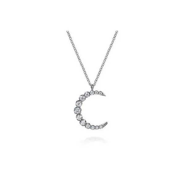 Gabriel & Co. 14K White Gold Graduating Diamond Moon Pendant Necklace Diamond Showcase Longview, WA