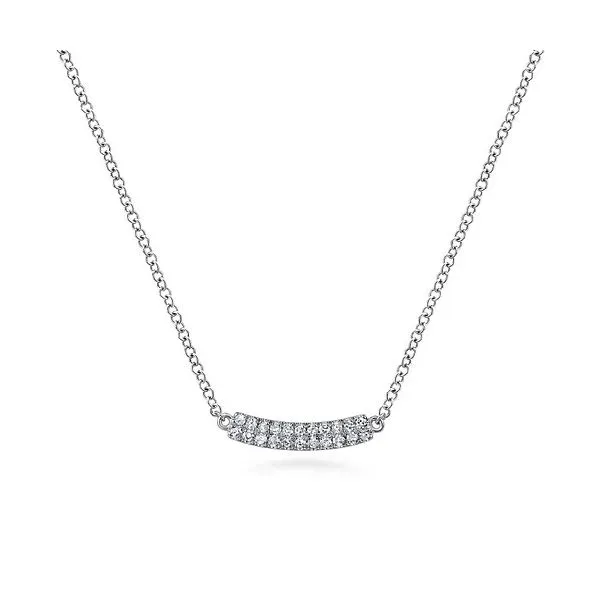 Gabriel & Co. 14K White Gold Curved Pav Diamond Bar Necklace Diamond Showcase Longview, WA