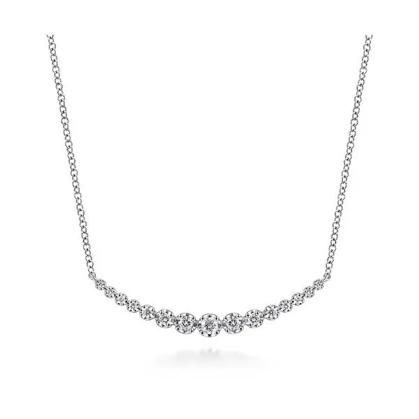 Gabriel & Co. 14K White Gold Diamond Curved Bar Necklace Diamond Showcase Longview, WA