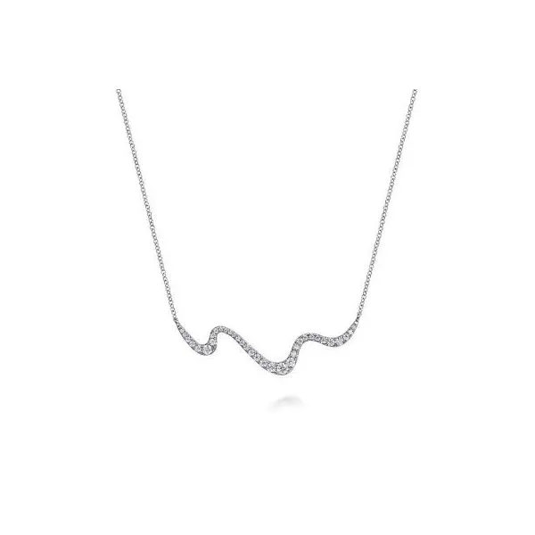 Gabriel & Co. 14K White Gold Graduating Diamond Wave Bar Necklace Diamond Showcase Longview, WA