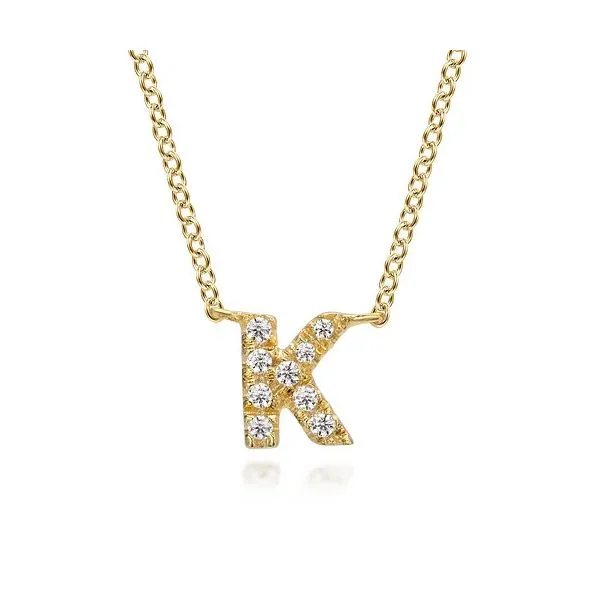Gabriel & Co. 14K Yellow Gold Diamond K Initial Pendant Necklace Diamond Showcase Longview, WA