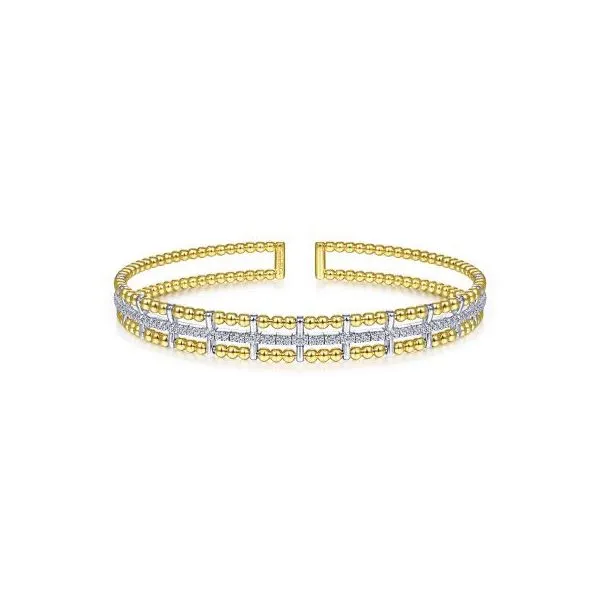 Gabriel & Co. 14K Yellow and White Gold Bujukan Diamond Cuff Bangle Diamond Showcase Longview, WA