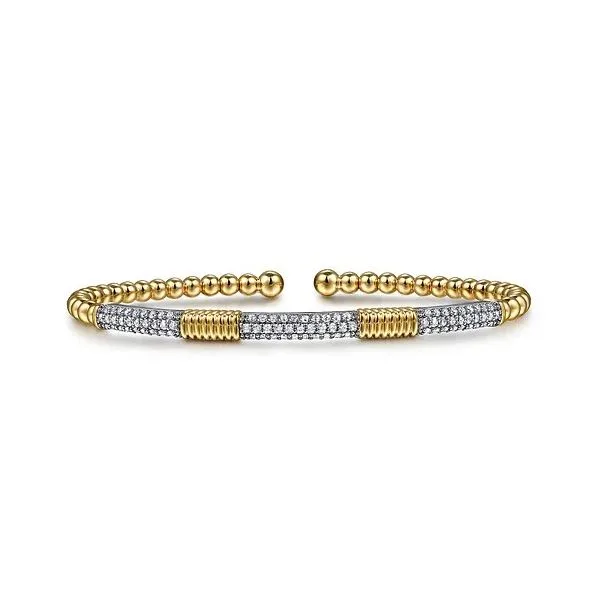 Gabriel & Co. 14K White &Yellow Gold Bujukan Beads and Diamond Station Split Bangle Bracelet Diamond Showcase Longview, WA