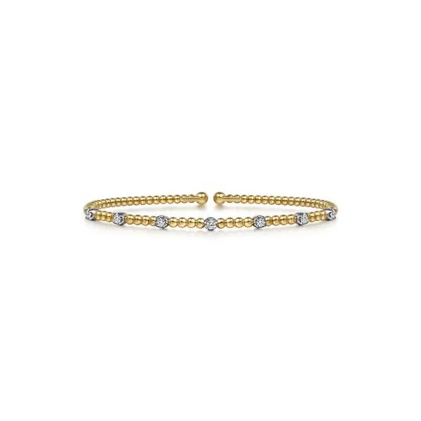 Gabriel & Co. 14K White-Yellow Gold Bujukan Diamond Stations Bangle Diamond Showcase Longview, WA