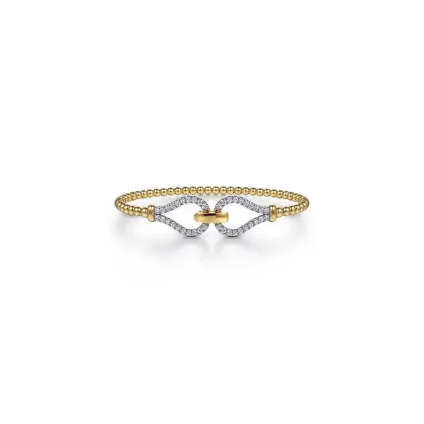 Gabriel & Co. 14K Yellow Gold Bujukan Beads and Diamond Split Bangle Bracelet Diamond Showcase Longview, WA