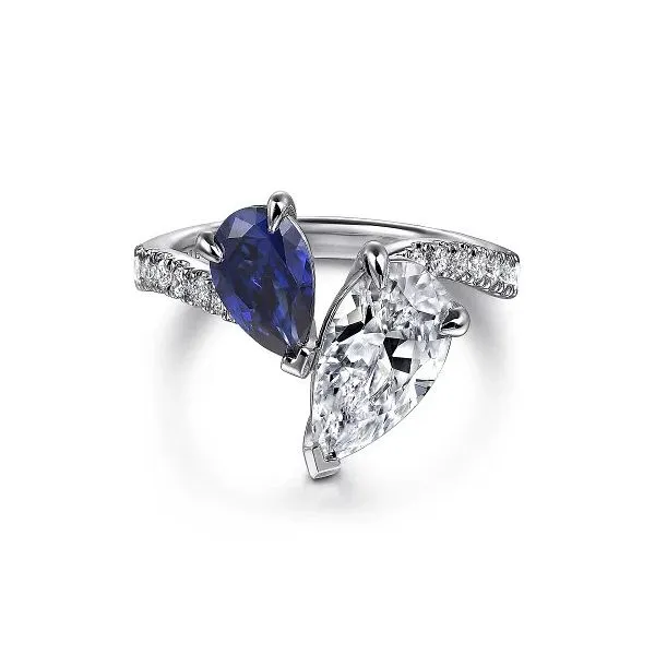 Gabriel & Co. 14K White Gold Toi et Moi Pear Shape Sapphire and Diamond Engagement Ring Diamond Showcase Longview, WA
