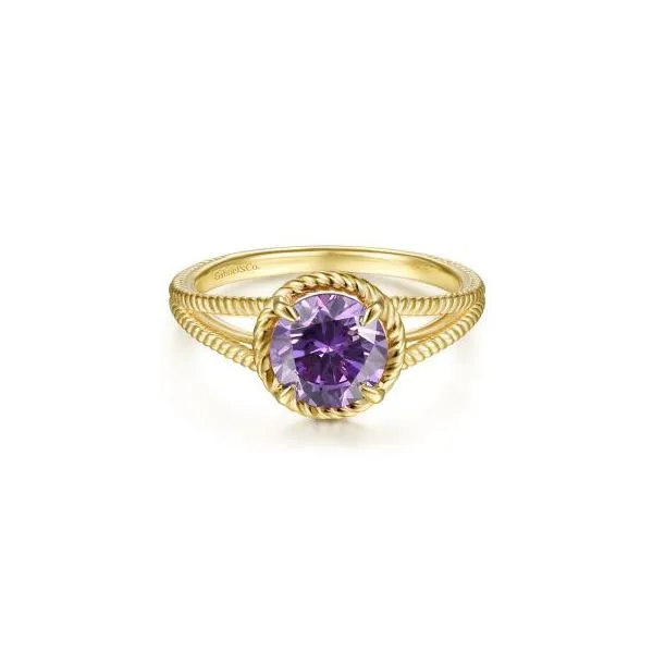 Gabriel & Co. 14K Yellow Gold Amethyst Ladies Ring Diamond Showcase Longview, WA