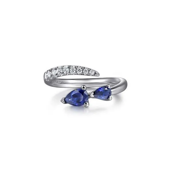Gabriel & Co. 14K White Gold Diamond and Sapphire Bypass Ring Diamond Showcase Longview, WA