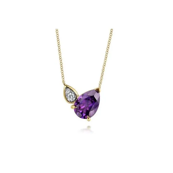 Gabriel & Co. 14K White & Yellow Gold Diamond and Amethyst Pendant Necklace Diamond Showcase Longview, WA