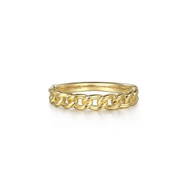 Gabriel & Co. 14K Yellow Gold Cuban Link Stackable Ring Diamond Showcase Longview, WA