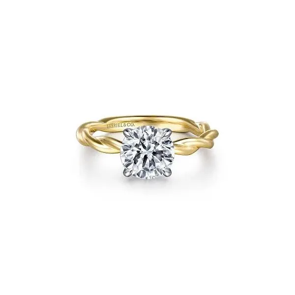 Gabriel & Co. 14K White-Yellow Gold Twisted Round Diamond Engagement Ring Diamond Showcase Longview, WA