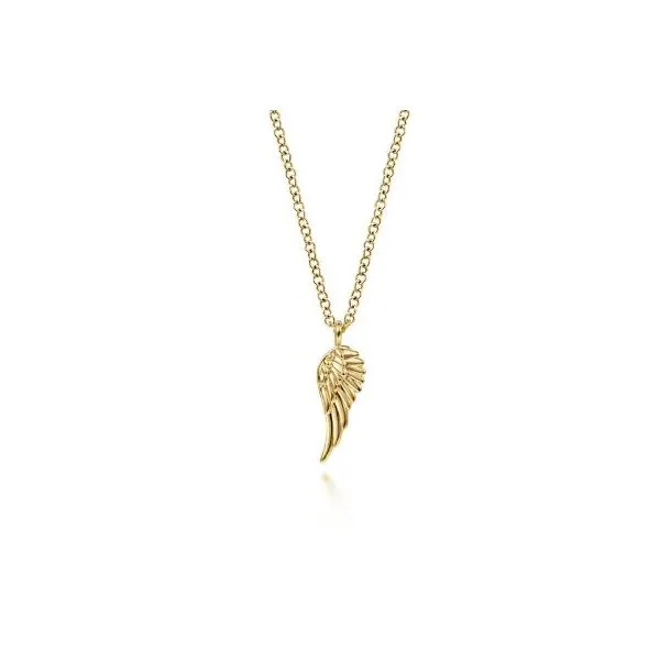 Gabriel & Co. 14K Yellow Gold Angel Wings Pendant Necklace Diamond Showcase Longview, WA