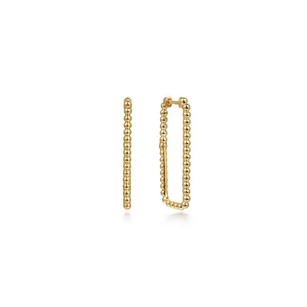 Gabriel & Co. 14K Yellow Plain Gold Bujukan Beads 30mm Rectangle Hoop Earrings Diamond Showcase Longview, WA