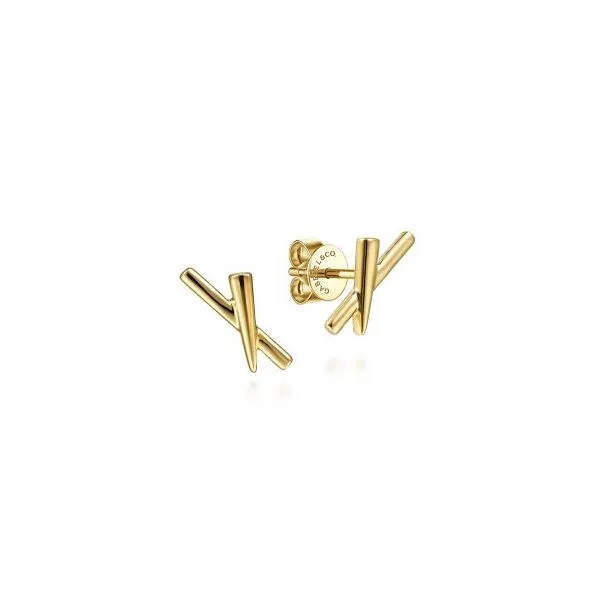 Gabriel & Co. 14K Yellow Gold X Shape Stud Earrings Diamond Showcase Longview, WA