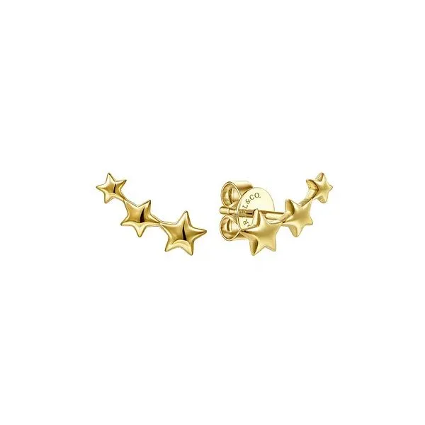 Gabriel & Co. 14K Yellow Gold Triple Graduating Stars Curved Stud Earrings Diamond Showcase Longview, WA
