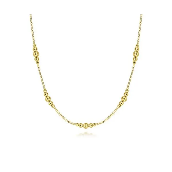 Gabriel & Co. 14K Yellow Gold Graduated Bujukan Beads Station Necklace Diamond Showcase Longview, WA