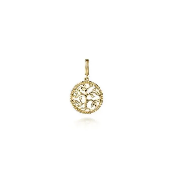 Gabriel & Co. 14K Yellow Plain Gold Bujukan Tree of Life Medallion Pendant Diamond Showcase Longview, WA