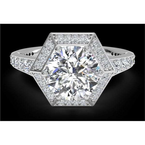 RITANI Vintage Hexagonal Halo Vaulted Diamond Engagement Ring in White Gold Di'Amore Fine Jewelers Waco, TX