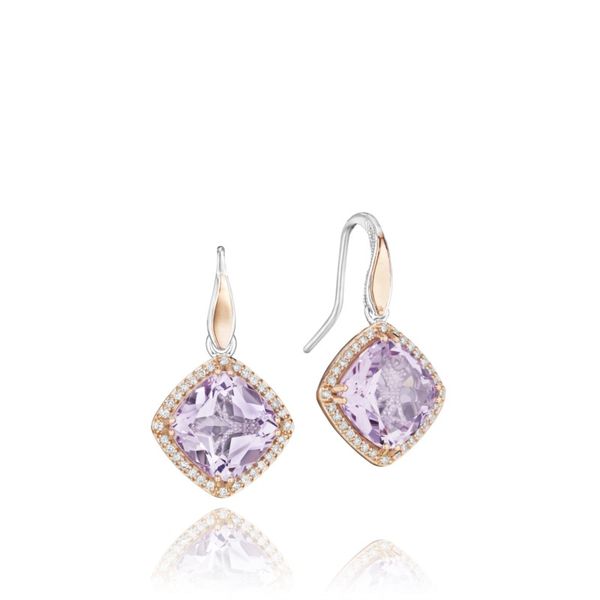 TACORI Sterling Silver and Gold Pave Bloom Drop Earrings featuring Rose Amethyst Gemstones Di'Amore Fine Jewelers Waco, TX