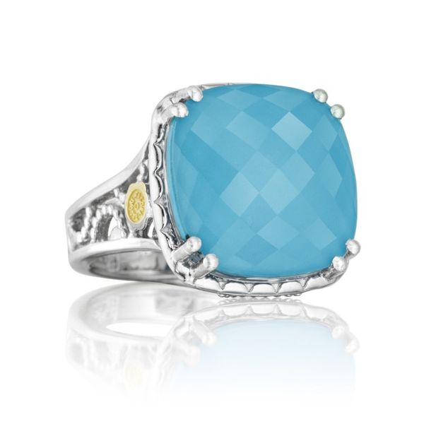 TACORI Sterling Silver and Gold Bold Crescent Ceiling Gem Ring featuring Neo-Turquoise Gemstones Di'Amore Fine Jewelers Waco, TX
