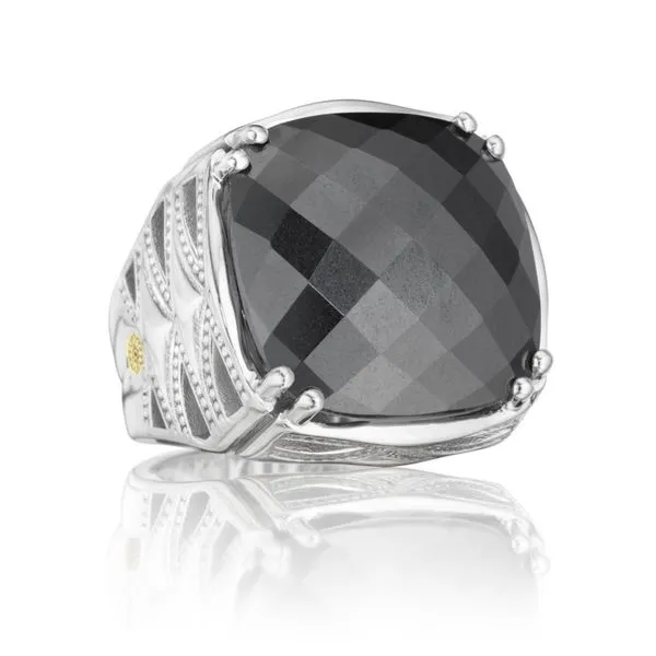 TACORI Sterling Silver and Gold Bold Woven Crescent Ring featuring Hematite Gemstone Di'Amore Fine Jewelers Waco, TX